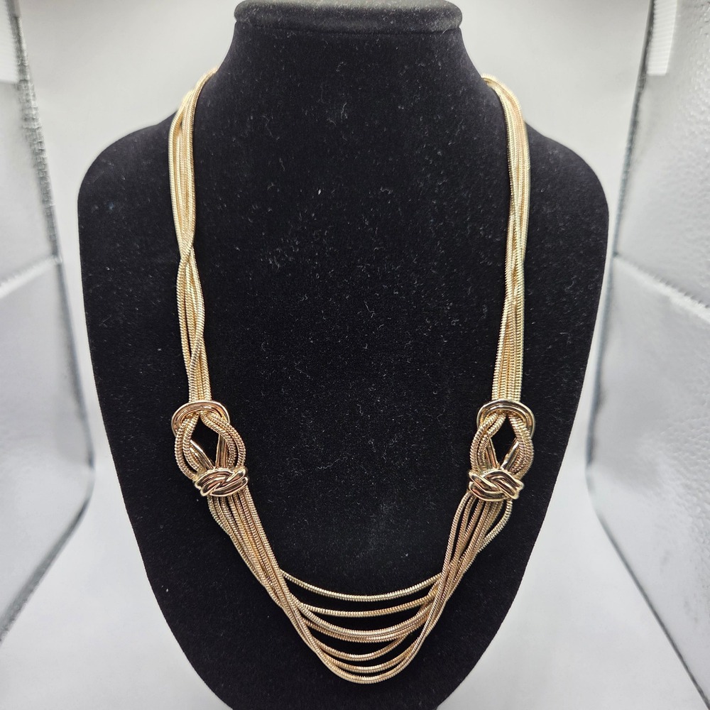 Gold Tone Multi Strand Snake Chain Knot Statement Necklace 20"